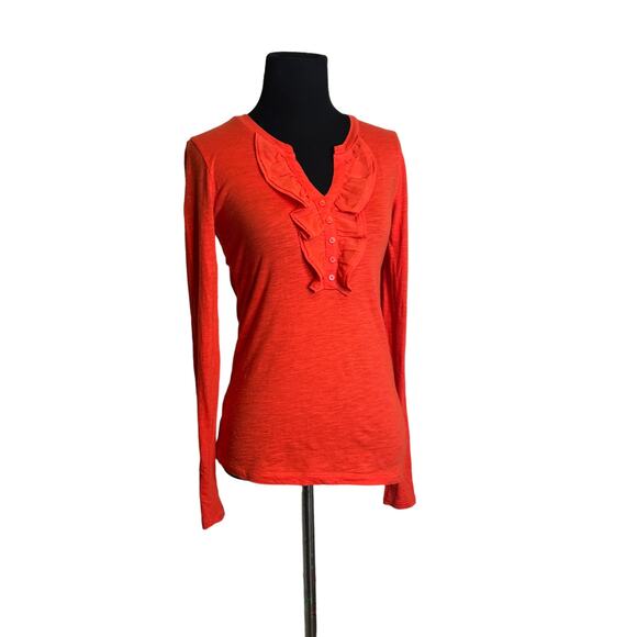 Loft orange long sleeve ruffle blouse size XSP - Picture 7 of 9
